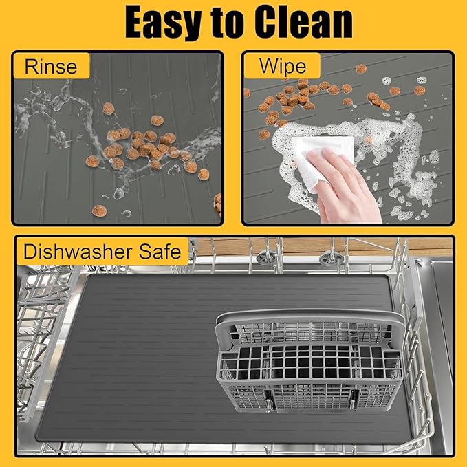 51.2"x25.6"(130cm×65cm) Largest Dog Food Mat, XXXXL Silicone Dog and Cat Mat for Food and Water Bowls, Thinken Waterproof Non-Slip XXXL Pet Feeding Mat for Floors, Light Gray