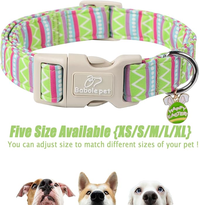 Easter Dog Collar for Small Dogs - Brightly Colored Stripe Easter Collars for Boy Girl Dogs, Adjustable Spring Holiday Pet Collars with Quick Release Buckle XS