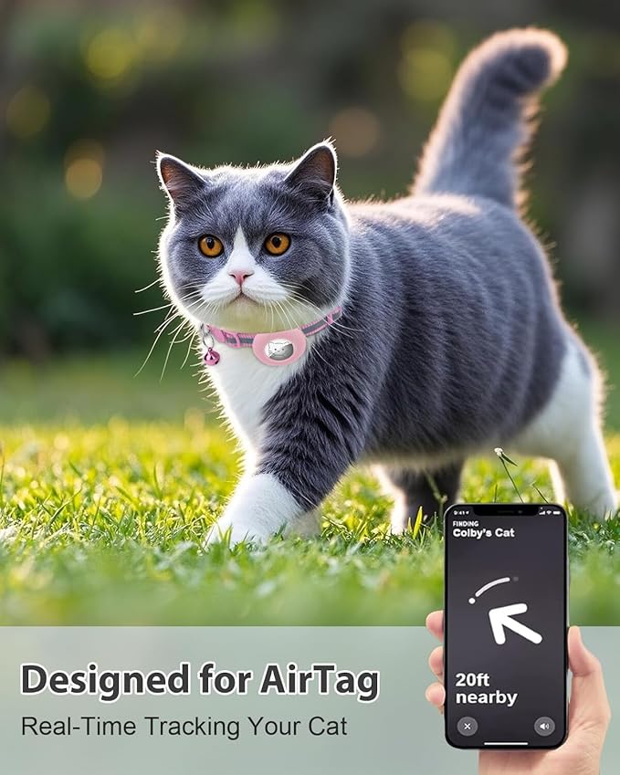 Joytale AirTag Cat Collar 2 Pack with Breakaway Safety Buckle, Reflective Cats Collar with AirTag Holder, Adjustable 7.5-12.5 Inch, Anti-Fraying Lightweight for Girl Boy Kitten, Pink