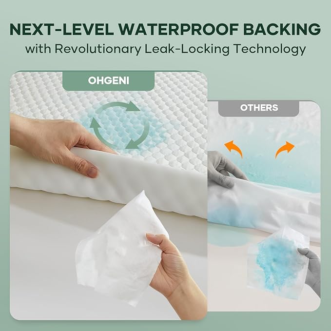 OhGeni 100% Waterproof Mattress Protector,California King Mattress Soft Pad,Pet Hair & Bedwetting Resistant,Cooling Fitted Sheets,Washable Bed Cover,Non-Slip Deep Pocket,Noiseless for Taller Person