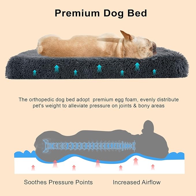 Fluffy Orthopedic Dog Beds for Small Dogs with Washable Removable Cover Dog Crate Bed Egg Crate Foam Support Plush Pet Pad Mat with Anti-Slip Bottom (30 * 20,Dark Grey)