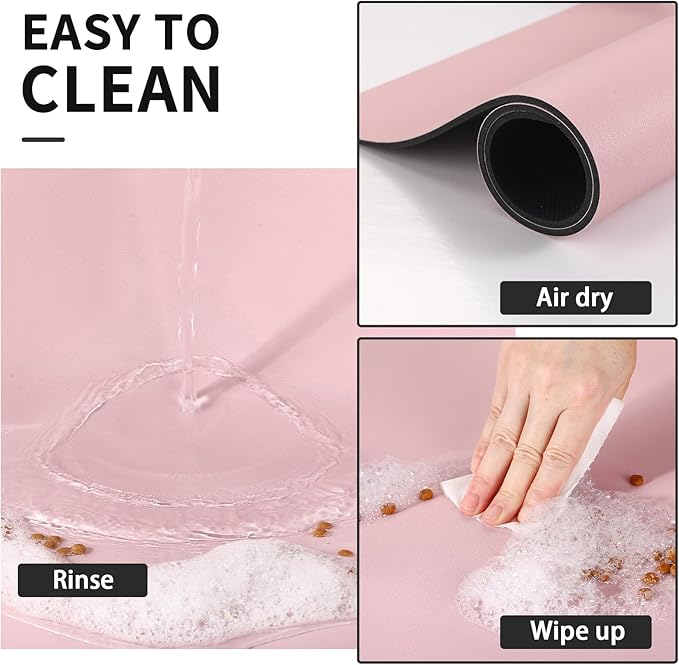 Dog Food Mat - Absorbent Cat Mat for Food and Water, No Stains Pet Feeding Bowl Mat, Easy to Clean Pet Placemats, Quick Dry Dog Water Dispenser Mat for Messy Drinkers | Pink 18"x34"