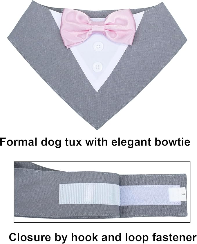 ADOGGYGO Formal Dog Tuxedo Wedding Pet Bandana Collar with Bowtie, Adjustable Birthday Wedding Formal Tux Costumes for Small Dogs Pets (S, Grey)