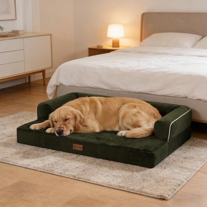 Orthopedic Dog Beds for Extra Large Dogs, Waterproof Egg Crate Foam XL Dog Bed with Sides 48x30Inch, Big Dogs Couch Beds with Removable Washable Cover and Nonskid Bottom, Olive Green