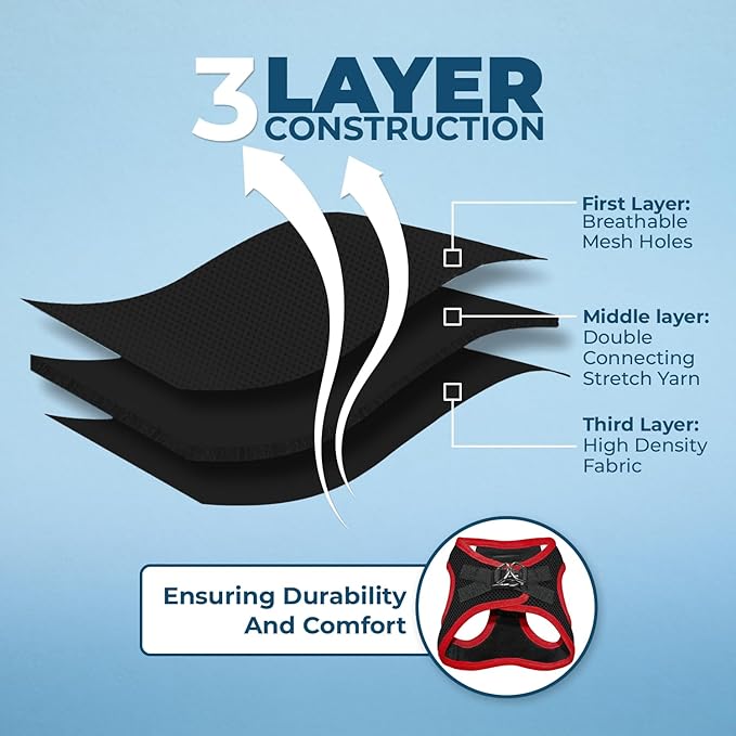 Best Pet Supplies - All Weather Mesh/Plush, Reflective, No Pull Harness for Small, Medium Dogs, Cats - Secure with Hook & Loop Fastener, Buckle, Double D-Rings - Black/Red Trim, S