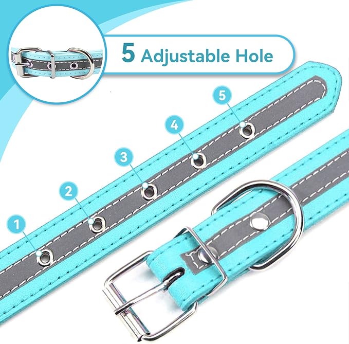 PETCARE Reflective Dog Collar with Cute Paw Rivet Studded Funny Soft PU Leather Adjustable Puppy Dog Collars for Small Medium Large Dogs Cats (Blue,Small)