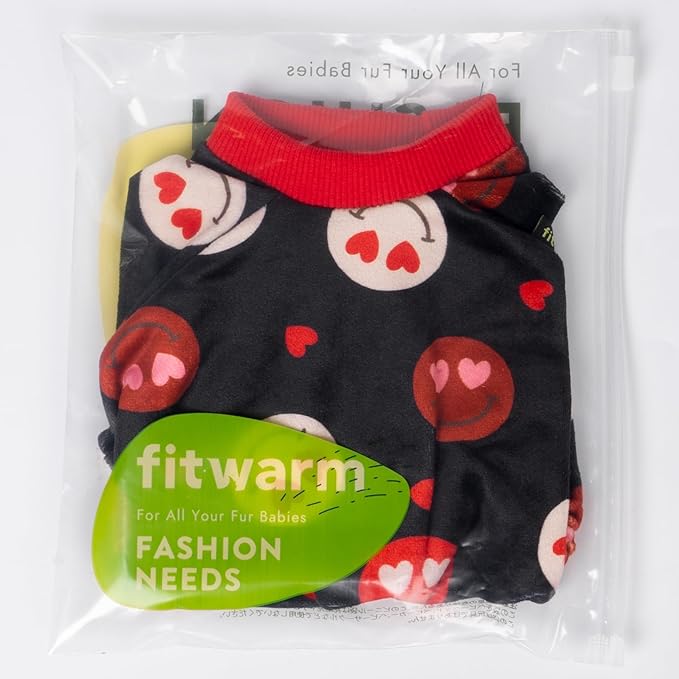 Fitwarm Hearts Eyes Smily Face Dog Pajamas, Cozy Valentines Outfit for Small Dogs Boy Girl, Festive Pet Clothes, Black, Red, XL