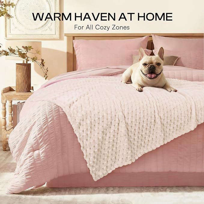 Luciphia Soft 300GSM Fleece Pet Blanket for Small Medium Large Dogs Washable 3D Textured Flannel Cat Puppy Decorative Furniture Protector Throw Durable White, L(41''x31'')