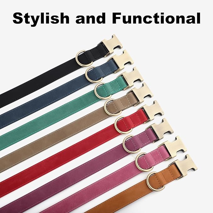 Plutus Pet Genuine Leather Dog Collar – Adjustable Pet Collar with Quick Release Metal Buckle, Soft Real Leather for Small Medium Large Dogs, Heavy Duty & Skin-Friendly (Ash Brown, XS)