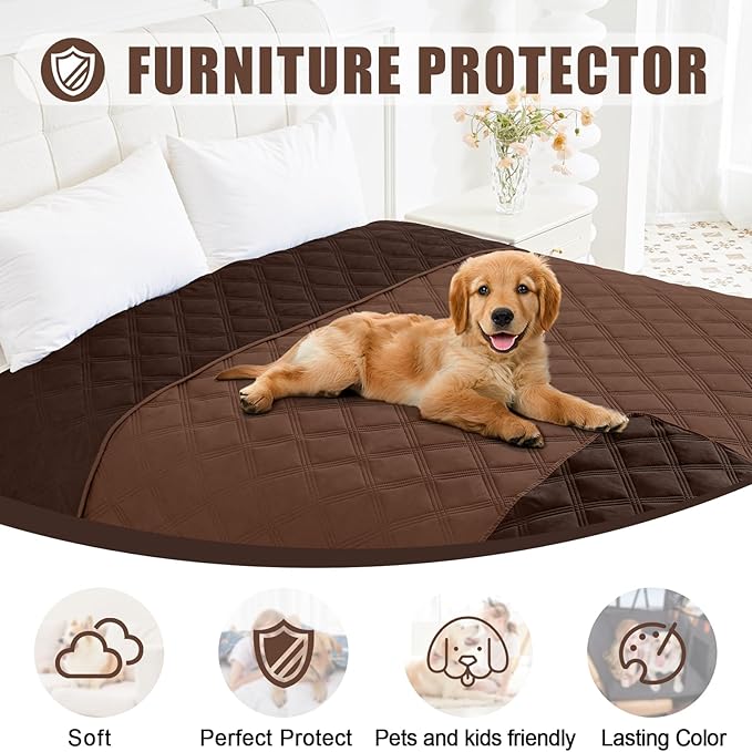 Smiry Waterproof Dog Bed Cover Blanket 82x102, Soft Reversible Pet Blanket, Washable Leakproof Cats Dogs Couch Cover for Sofa, Couch, Furniture, Brown/Chocolate