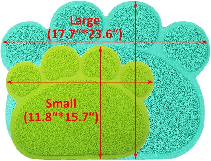 PVC Pet Dog Cat Puppy Kitten Dish Bowl Food Water Feeding Placemat, Non-Slip Cat Litter Mat Paw Shape, Grey Large