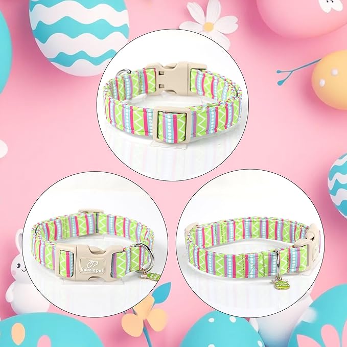 Easter Dog Collar for Small Dogs - Brightly Colored Stripe Easter Collars for Boy Girl Dogs, Adjustable Spring Holiday Pet Collars with Quick Release Buckle S