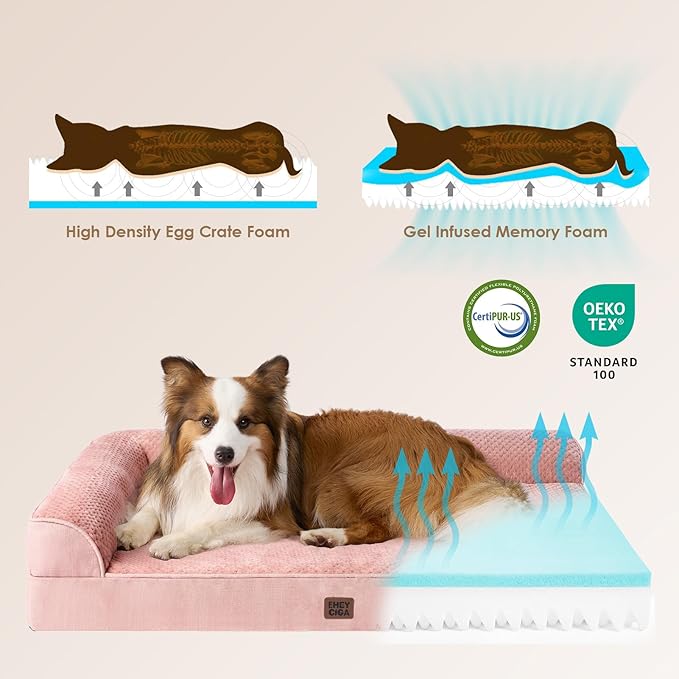 EHEYCIGA Extra Large Dog Bed Othorpedic, Memory Foam XL Dog Bed with Washable Removable Cover, Waterproof Pet Sofa Couch XLarge Size Dogs with Nonskid Bottom, 44x32x6.5, Pink