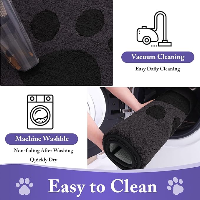 Buganda Dog Door Mat for Muddy Paws, Absorbent Dirt Trapper Non Slip Indoor Doormats, Washable Low-Profile Mat for Mud Dogs, Entryway Carpet for Inside Floor (47x32 Inches, Black)