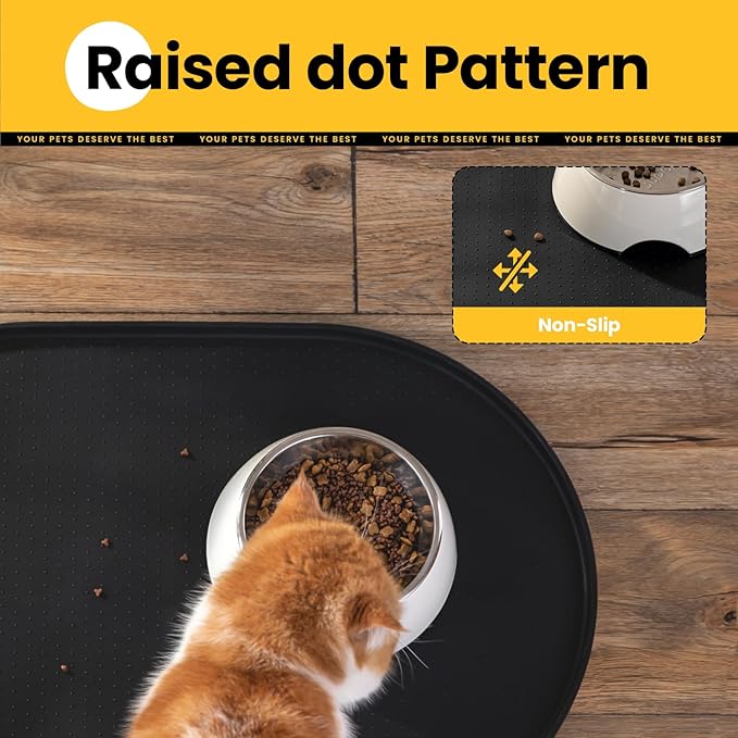 Dog Food Mat,1/2 Inch Raised Edges Cat Dog Feeding Mat for Spill Containment,BPA-Free Silicone Pet Food Mats for Floor Waterproof,Rubber Pet Placemats for Food and Water Bowls