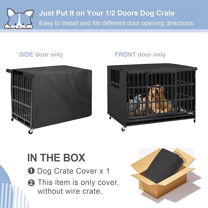 Explore Land Dog Crate Cover Heavy Duty Polyester Pet Kennel Sunshade Universal Fit for 38 inches Wire Cage (Black)
