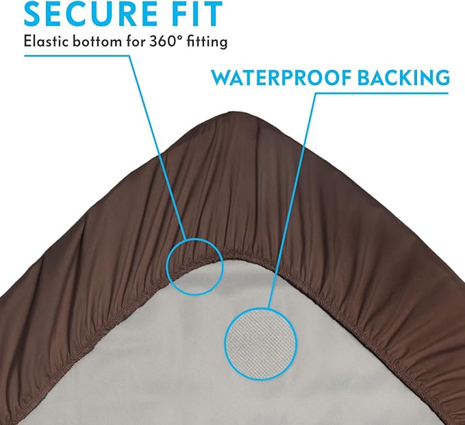 Paw Inspired Waterproof Fitted Cover for Dog Bed | Washable Bed Protector for Dog Mattress | Removable Replacement Cover for Small to Medium Pet Bed (Dark Brown, 34 x 23 x 5 Inch)