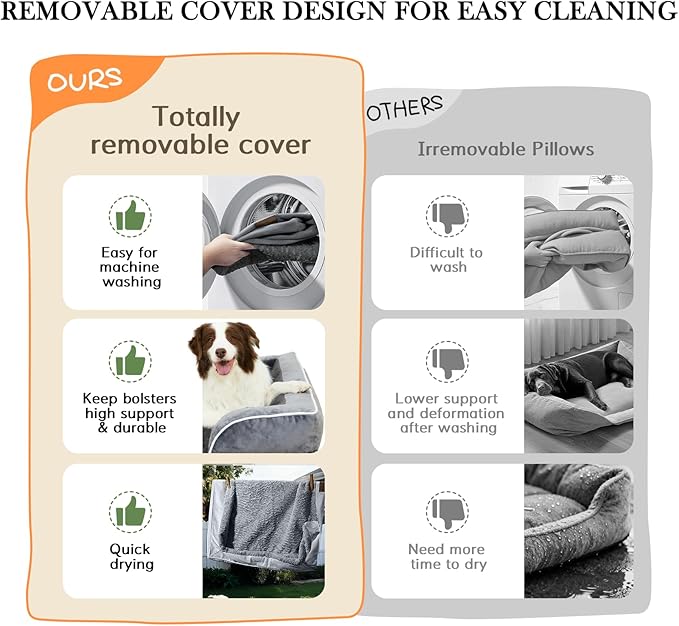 Comfort Expression Orthopedic Dog Bed for Large Dogs 36x27 Inch, Waterproof Supportive Egg Crate Foam Large Pet Bed with Removable Bolsters, Dog Couch with Washable Cover & Non-Slip Bottom, Caramel