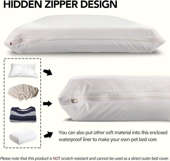 Waterproof Dog Bed Liner, Washable Replacement Cover Reusable Pet Pee Water Resistant Proof with Zipper, Liner Only 47x29 inch