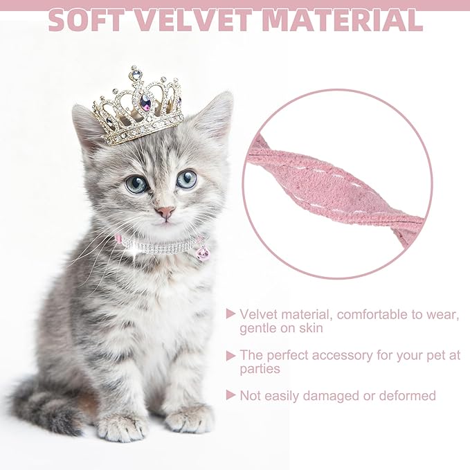EXPAWLORER Soft Velvet Safe Cat Collars for Girl Cats -2 Pack Rhinestones Bling Diamante Adjustable Collars Breakaway- Chirstmas Cat Clollar Gifts with Bells for Boy Cats Kitty and Small Dogs