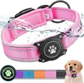 Airtag Dog Collar with Waterproof Air Tag Holder, Luminous Reflective, Soft Padded, Adjustable Nylon Pet Collar for Small Medium Large Heavy Duty Dogs,Pink, S