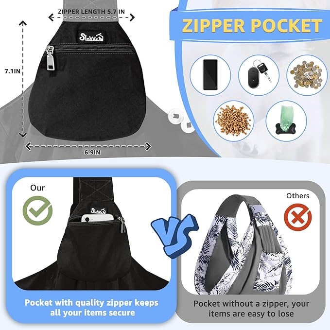 SlowTon Dog Carrier Sling - Thick Padded Shoulder Strap Adjustable Dog Carriers for Small Dogs, Puppy Carrier Purse for Pet Cat with Front Zipper Pocket Safety Belt Machine Washable (BN, S)