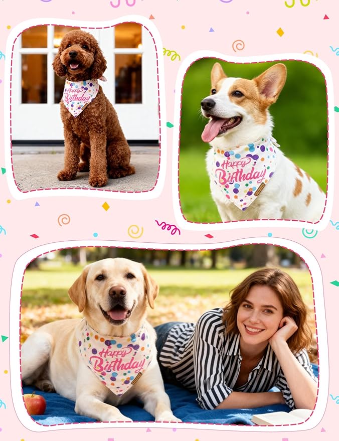 Luxury Double-Layer Dog Birthday Bandana – Handmade, Silk-Soft Polyester for All Dog Sizes | Birthday & Party Outfit | Gift-Ready Pet Accessory(Happy Birthday, Large)