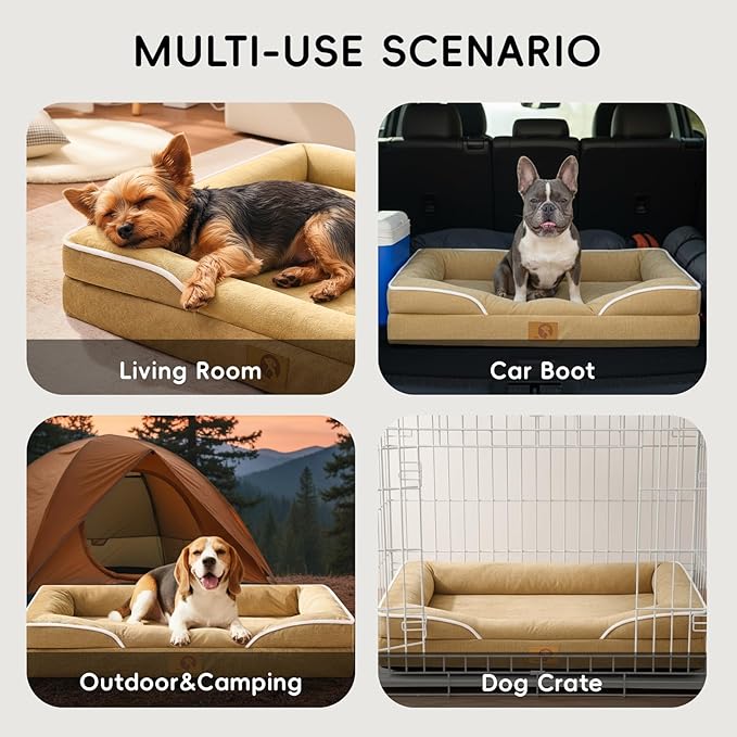 Homemate Dog Beds Large Sized Dog: 36x27 inch Orthopedic Large Dogs Bed XL Outdoor Pet Cat Bed Sofa Supplies with Toy Dogs Crate Pad Couch with Removable Washable Cover & Non-Slip Botton Brown