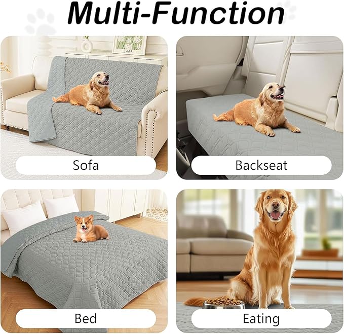 hyha Waterproof Dog Bed Blanket, Soft Pet Blankets, Waterproof Couch Cover for Dogs, Reversible Sofa Covers Washable for Furniture (82x102 Inch, Grey/Grey)
