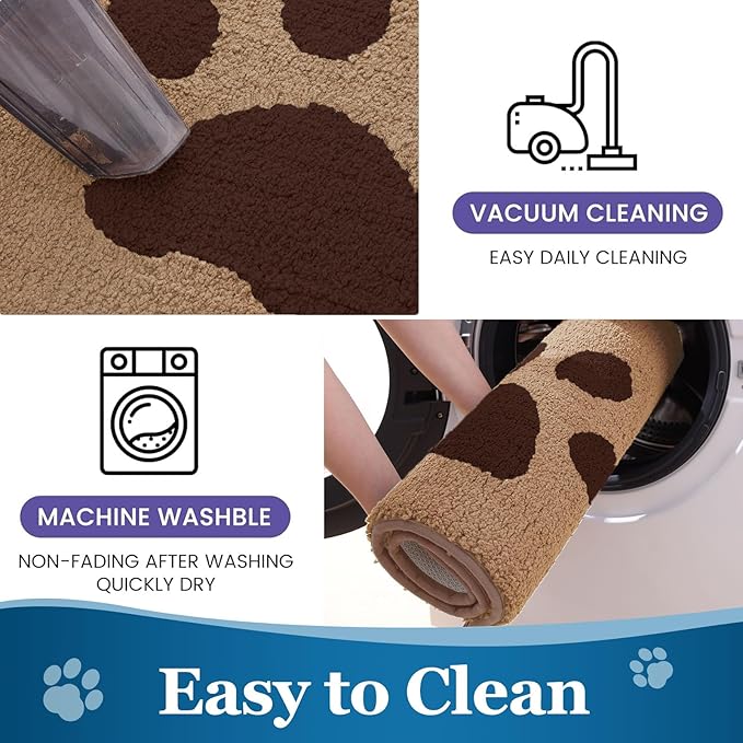 Buganda Dog Door Mat for Muddy Paws, Absorbent Dirt Trapper Washable Indoor Doormats, Non Slip Low-Profile Mud Mat for Dogs, Front Entrance Doormat for Inside Floor (36x24 Inches, Beige)