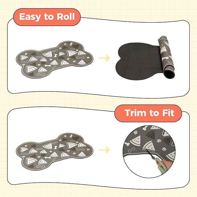 Dog Food Mat, 0.15” Thickened Super Absorbent Pet Feeding Mat for Food and Water, Fruit Donut Pattern Cat Placemat, Quick Dry Non-Slip Dog Bowl Mat, Water Splash Proof（Small Watermelon Grey）