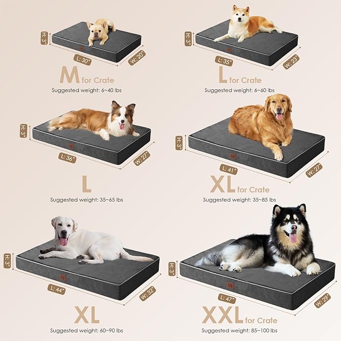 EHEYCIGA Waterproof Dog Bed Orthopedic 47"x29", Memory Foam Pet Bed for XXLarge Dog Bed, Washable Pet Mat with Removable Cover, Dark Grey