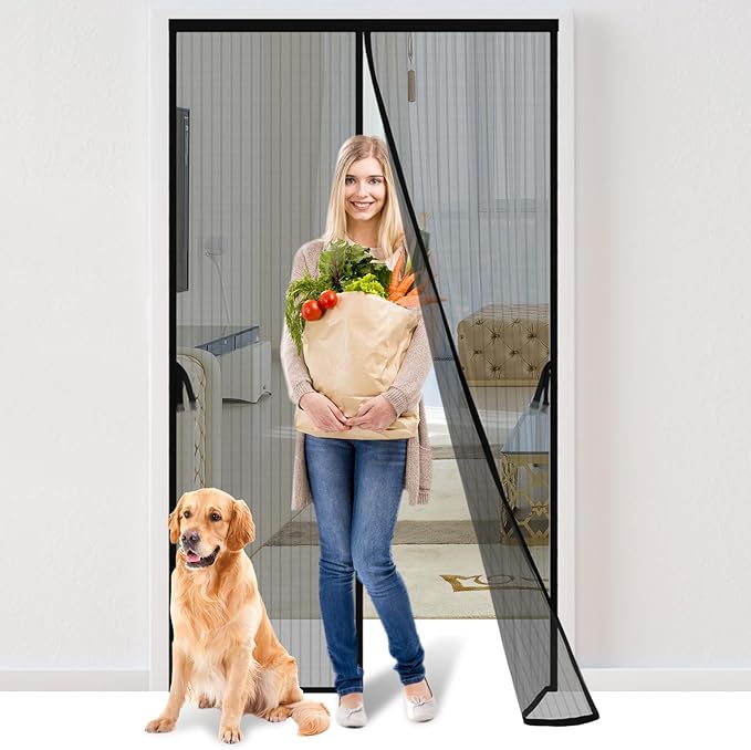 Magnetic Screen Door - Fit for Door Size:40x83 Inch, Screen Itself Size:42" x 84", Hands Free Mesh Partition,Heavy Duty Screen Door Mesh Curtain Keeps Bugs Out, Frame Hook & Loop, Pet and Kid Friendly