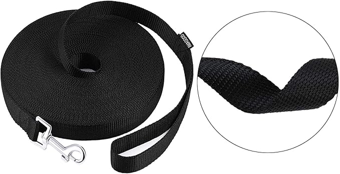 AMAGOOD Dog/Puppy Obedience Recall Training Agility Lead-15 ft 20 ft 30 ft 50 ft Long Leash-for Dog Training,Tie Out,Play,Safety,Camping (15Feet x 1Inch, Black)