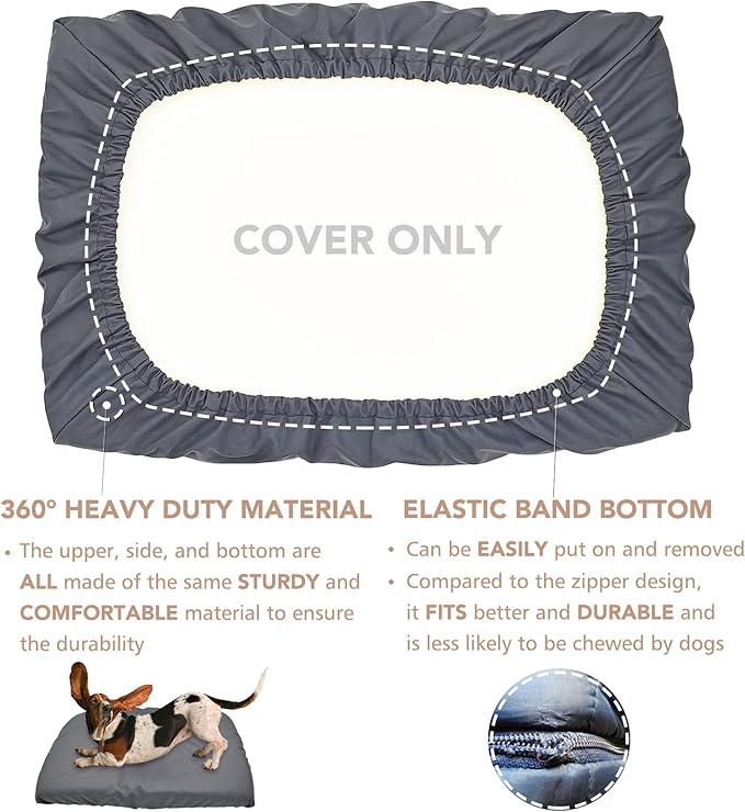 Dog Bed Cover Waterproof Replacement Machine Washable Covers for Dog Bed Heavy Duty Scratch Resistant Mattress Protector Pet Bed 41x27 Inch Grey Cover Only