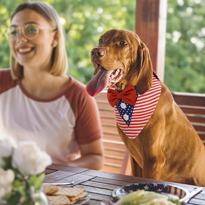 FUAMEY Dog Tuxedo American Flag for Large Dogs,Dog Formal Suit Dogs Attire Pet Bow Tie Puppy Party Costumes Cat Tux Outfits Pets Bandana Cosplay Adjustable Bowties 4th of July Independence Day XL