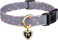 Cotton Handmade Dog Collar Cute and Distinctive Patterns Grey Heart with Pendant for Girl Boy Dogs Collars M