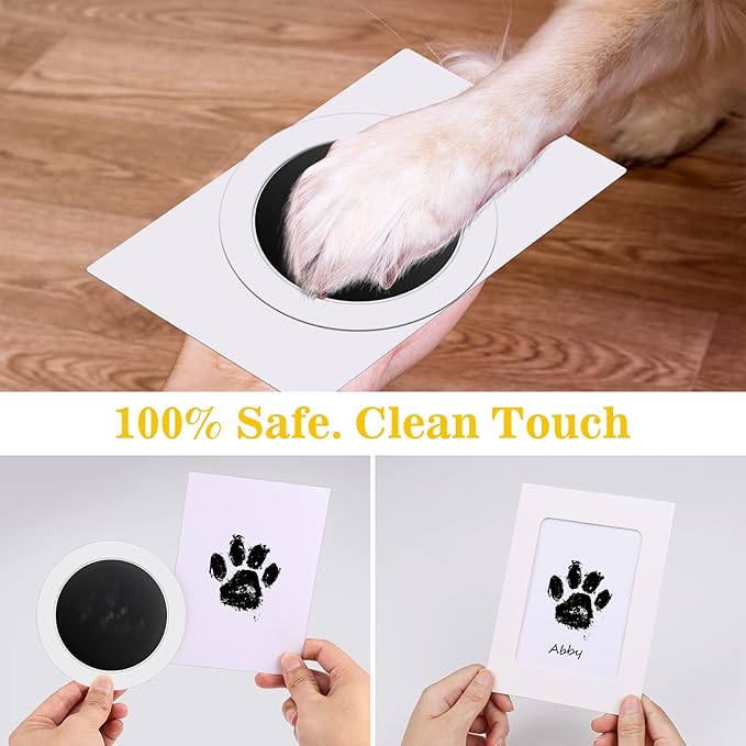 Nabance Inkless Paw Print Kit for Dogs, Cats with 2-Pcs Round Ink Pad & 2 Paper Frame, Clean Touch Dog Nose & Baby Handprint Kit, Pet Paw Print Impression Kit, Keepsake Gifts for Pet Lovers, New Moms