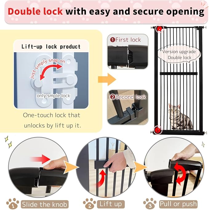 Lumizone Extra Tall Cat Gate 61.02" High Pressure Mounted Extra Wide 46.65"-50.78" (17Sizes) 1.37" Gap No Drilling Auto-Close Tall Pet Gate for Dogs (Black, 46.65"-50.78" W)