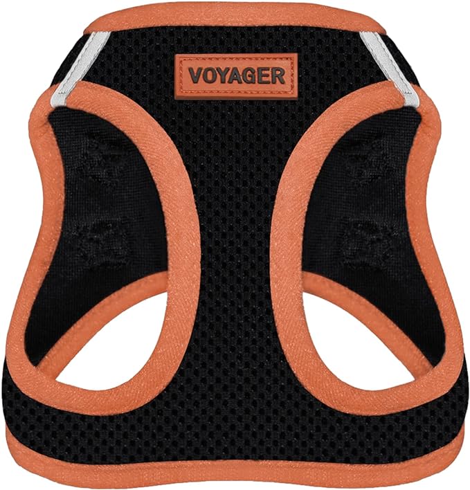 Best Pet Supplies - All Weather Mesh/Plush, Reflective, No Pull Harness for Small, Medium Dogs, Cats - Secure with Hook & Loop Fastener, Buckle, Double D-Rings - Black/Orange Trim, XS