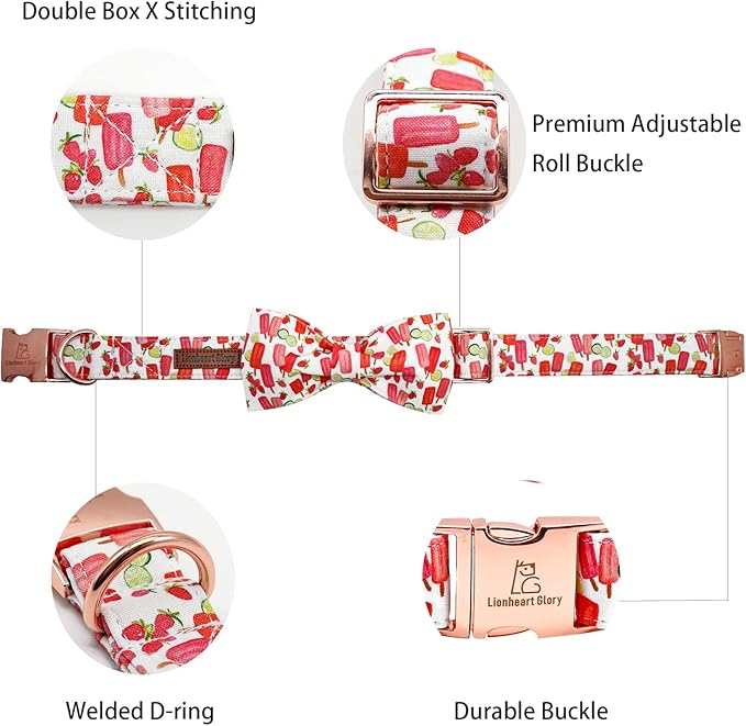 Lionheart glory Dog Collar, Dog Collar with Bow, Popsicle Print Girl or Boy Dog Bowtie Collar Cute Pet Collar Gift for X-Small Puppy and Cat