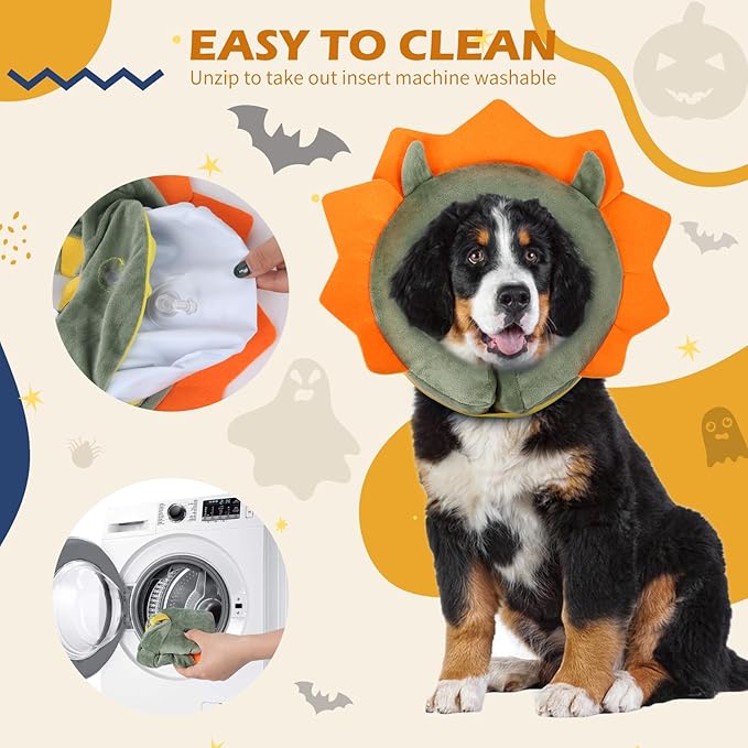 IEUUMLER Inflatable Recovery Dog Collar, Protective Donut Cone, Adjustable Soft Collar for Dog and Cat After Surgery Prevent from Biting & Scratching EU002 - Green Demon M