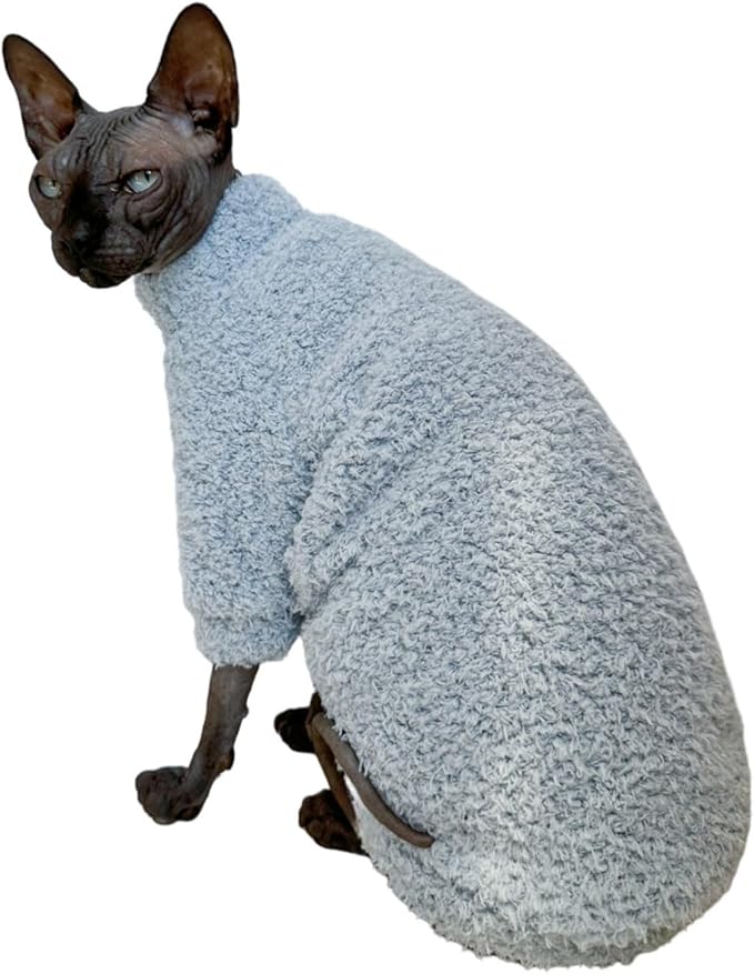Sphynx Cat Clothes Hairless Cat Super Soft Warm Fleece T Shirt Elastic Winter Sweater Outfit, Pet Clothes for Sphynx Cat Coat for Cats and Small Dogs Apparel (Blue, Large)