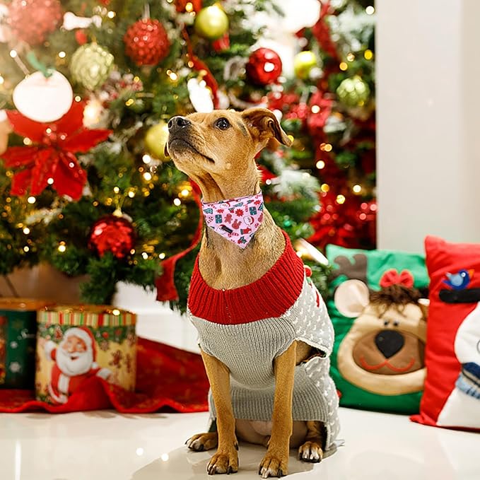 ARING PET Christmas Dog Bandanas, Pink Santa Claus Reindeer Gingerbread Man Christmas Tree Holiday Pet Bandana Scarf Triangle Bibs for Puppy Small Medium Large Boy Girl Dogs Cats-L