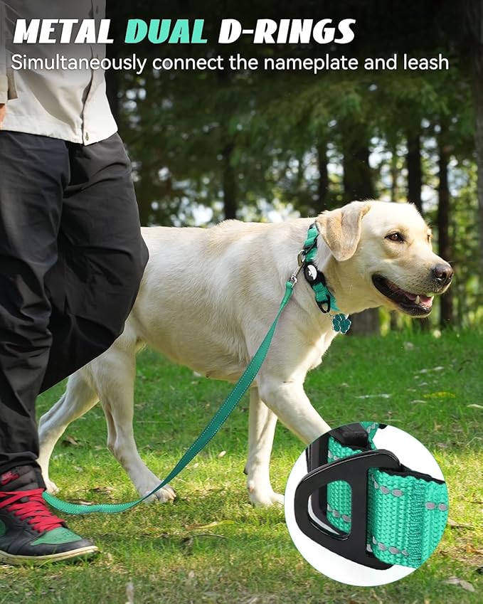 Joytale Airtag Dog Collar, Reflective Pet Collar with Waterproof AirTag Holder, Dual D-Rings, Soft Padded Adjustable for Extra Large Dogs, Teal, XL