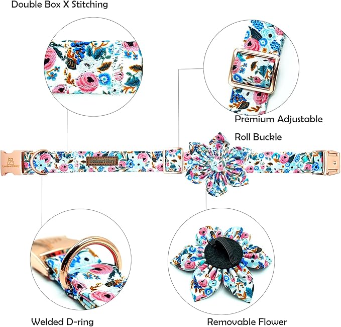 Lionheart Glory Floral Dog Collar - Soft, Durable & Adjustable for Large Dogs