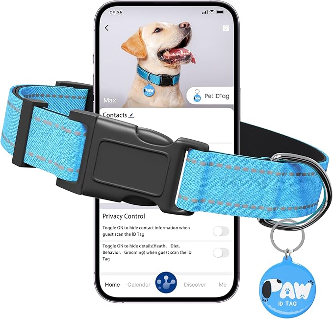 Reflective Dog Collar for Large Dogs with Dog Tags Personalized & Quick Release Buckle, Adjustable and Comfortable Nylon Pet Collar, Blue