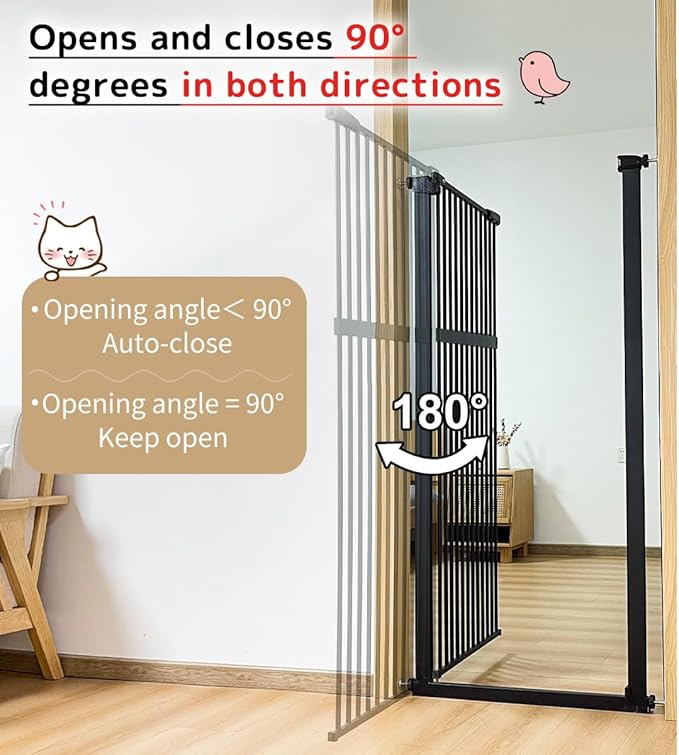 Lumizone Extra Tall Pet Gate 55.12" High Pressure Mounted 50.79"-55.11" Extra Wide (9 Sizes) 1.37" Gap for Cat Dog Stairs Doorway Hallway No Drilling Auto-Close (50.79"-55.11" W, Black)