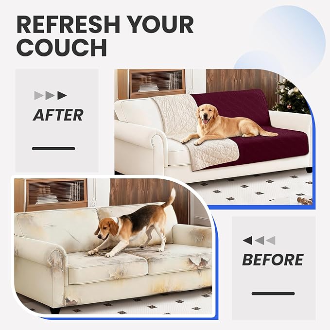 Waterproof Dog Blanket, Non-Slip Soft Pet Bed Cover, Couch Cover for Dogs Washable, Protects Sofa, Furniture, Crate, Car, Tear Resistant Leakproof Pet Blanket Christmas (52x82 Inch, Burgundy)