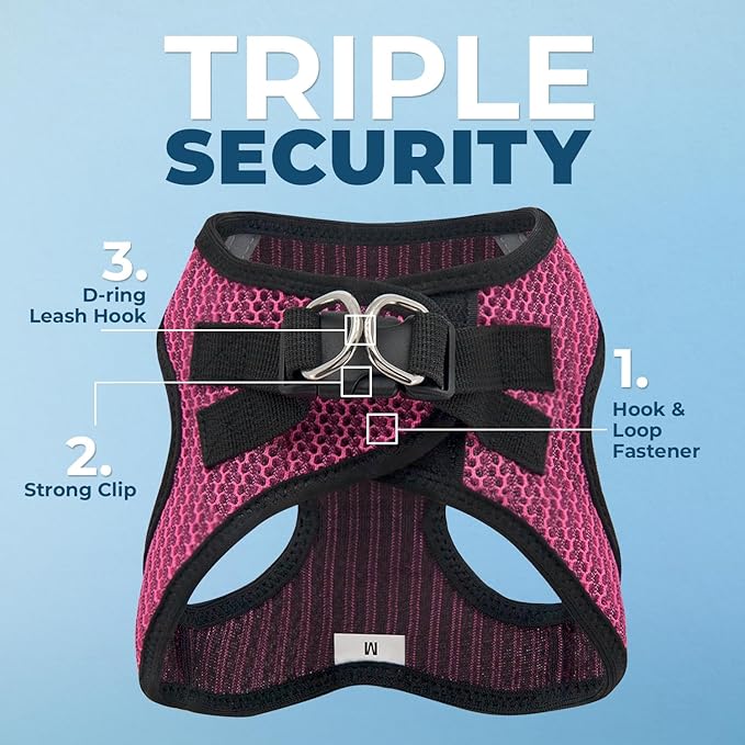 Best Pet Supplies - All Weather Mesh/Plush, Reflective, No Pull Harness for Small, Medium Dogs, Cats - Secure with Hook & Loop Fastener, Buckle, Double D-Rings - Fuchsia (2-Tone), S